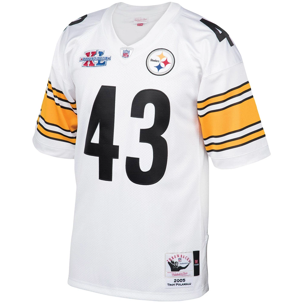Men's Mitchell & Ness Troy Polamalu White Pittsburgh Steelers 2005 Authentic Throwback Retired Player Jersey