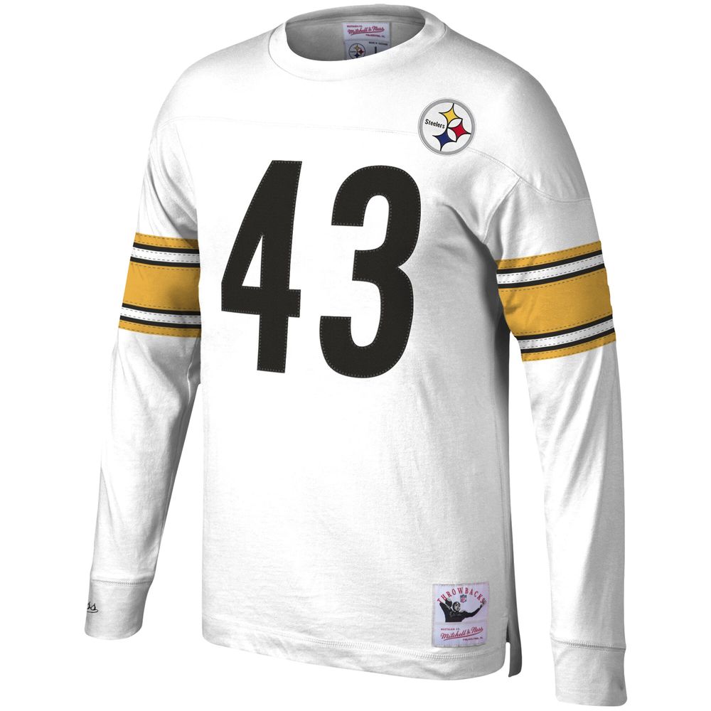 Men's Mitchell & Ness Troy Polamalu White Pittsburgh Steelers Retired Player Name Number Long Sleeve Top