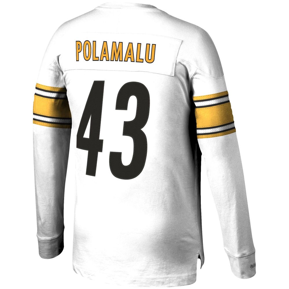 Men's Mitchell & Ness Troy Polamalu White Pittsburgh Steelers Retired Player Name Number Long Sleeve Top