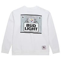 Men's Mitchell & Ness x Bud Light White Pittsburgh Steelers The Crest Pullover Sweatshirt