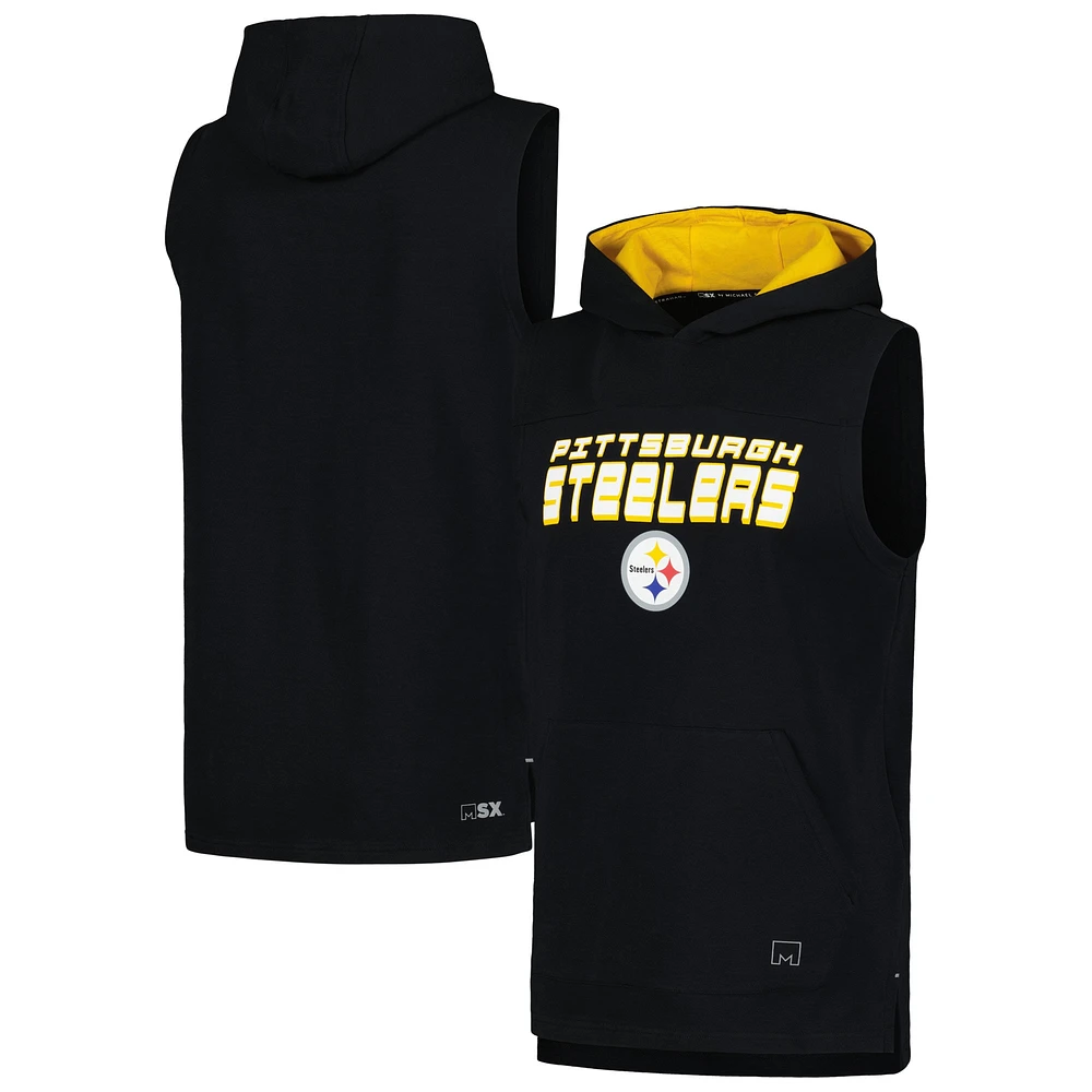 Men's MSX by Michael Strahan Black Pittsburgh Steelers Captain Sleeveless Hoodie T-Shirt