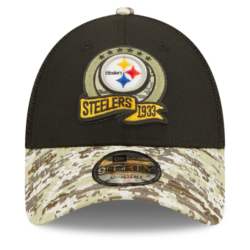 Men's New Era Black/Camo Pittsburgh Steelers 2022 Salute To Service - 9FORTY Snapback Hat