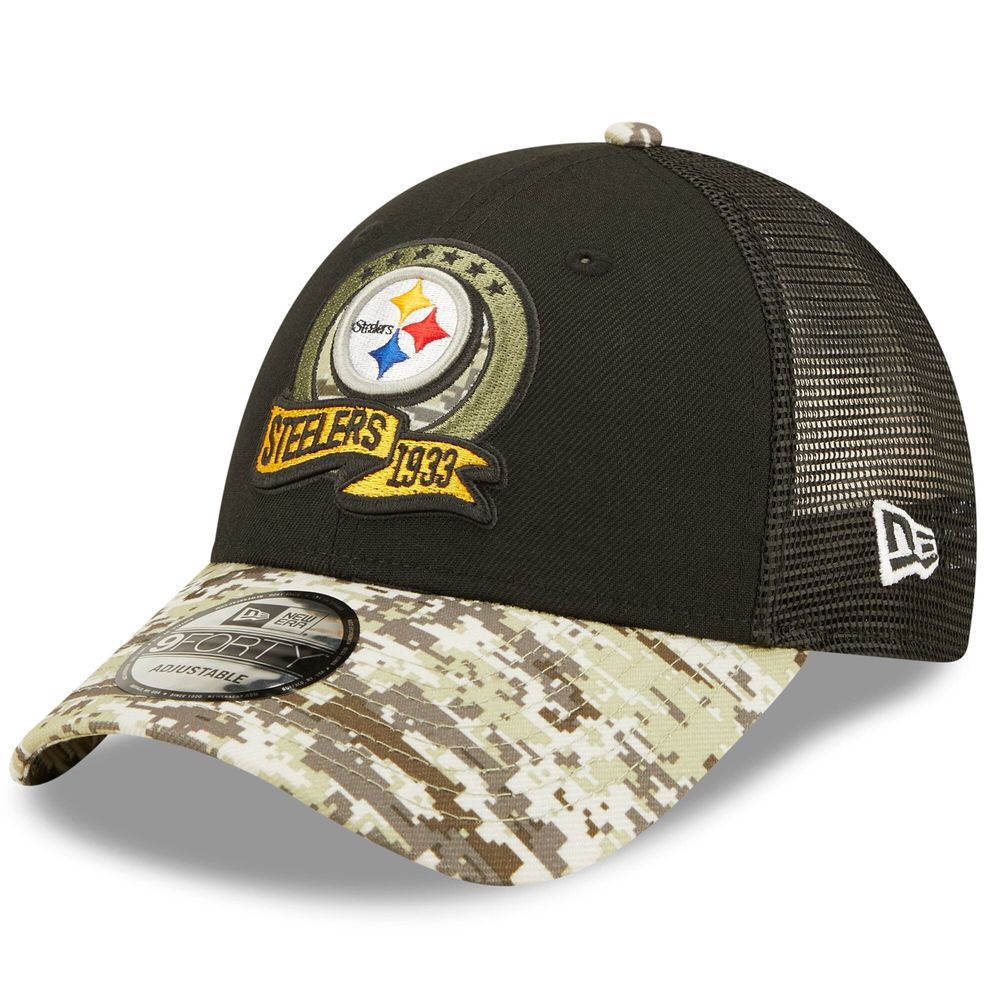 Men's New Era Black/Camo Pittsburgh Steelers 2022 Salute To Service - 9FORTY Snapback Hat