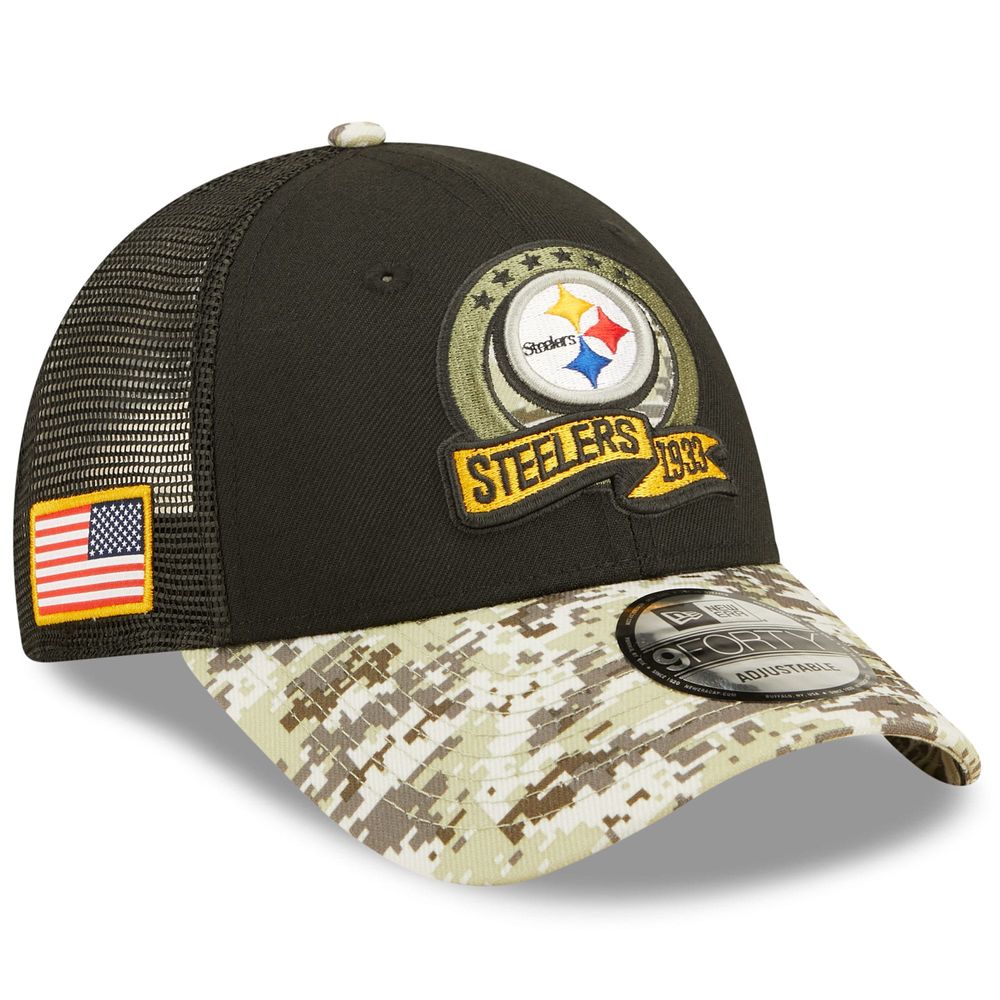 Men's New Era Black/Camo Pittsburgh Steelers 2022 Salute To Service - 9FORTY Snapback Hat