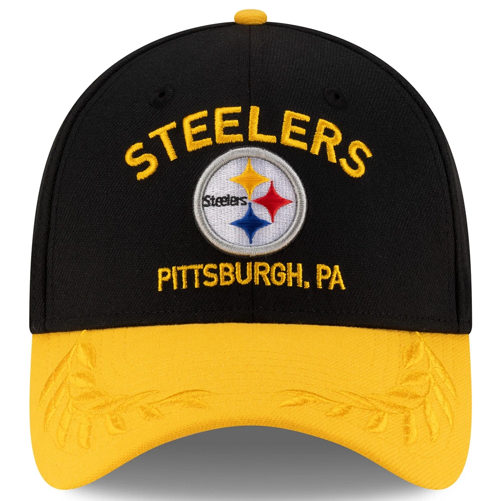 Casquette New Era 39THIRTY Flex noire/dorée pour homme des Pittsburgh Steelers, draft NFL 2025