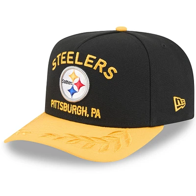 Casquette snapback 9FIFTY A-Frame noire/dorée pour homme des Pittsburgh Steelers, draft NFL 2025, New Era