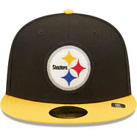 Casquette ajustée 59FIFTY des Pittsburgh Steelers du Super Bowl XLIII Letterman New Era pour homme, noir/doré