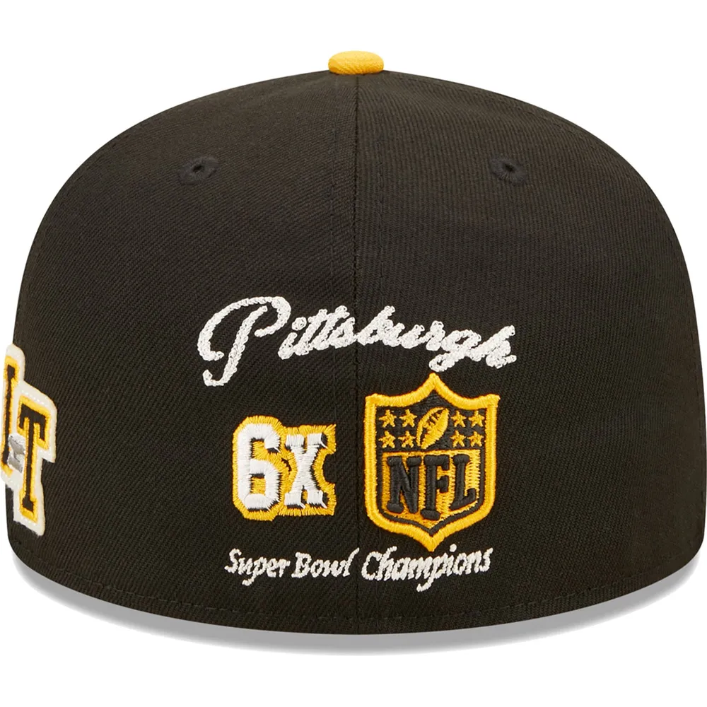 Casquette ajustée 59FIFTY des Pittsburgh Steelers du Super Bowl XLIII Letterman New Era pour homme, noir/doré