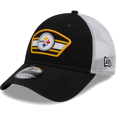 Pittsburgh Steelers New Era Logo Patch Trucker 9FORTY Snapback Hat - Black/White