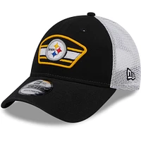 Men's New Era Black/White Pittsburgh Steelers Patch Trucker 9FORTY - Snapback Hat