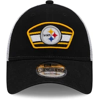 Men's New Era Black/White Pittsburgh Steelers Patch Trucker 9FORTY - Snapback Hat