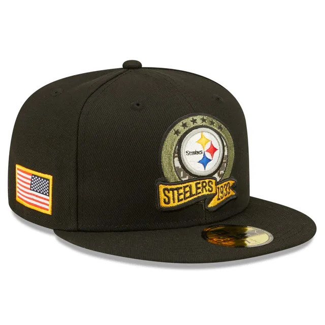 Women's New Era Black/Yellow Pittsburgh Steelers 2022 Salute To Service Pom  Knit Hat - OSFA 