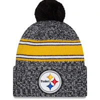 Bonnet en tricot à revers avec pompon pour homme New Era Pittsburgh Steelers 2023 Sideline, noir