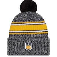 Bonnet en tricot à revers avec pompon pour homme New Era Pittsburgh Steelers 2023 Sideline, noir