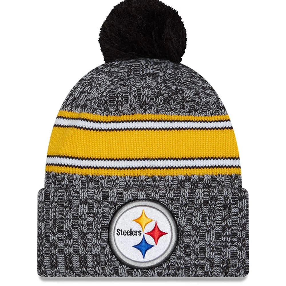 Men's New Era  Black Pittsburgh Steelers 2023 Sideline Cuffed Knit Hat With Pom