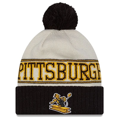 Bonnet en tricot à revers avec pompon pour homme Pittsburgh Steelers 2023 Sideline Historic New Era, noir