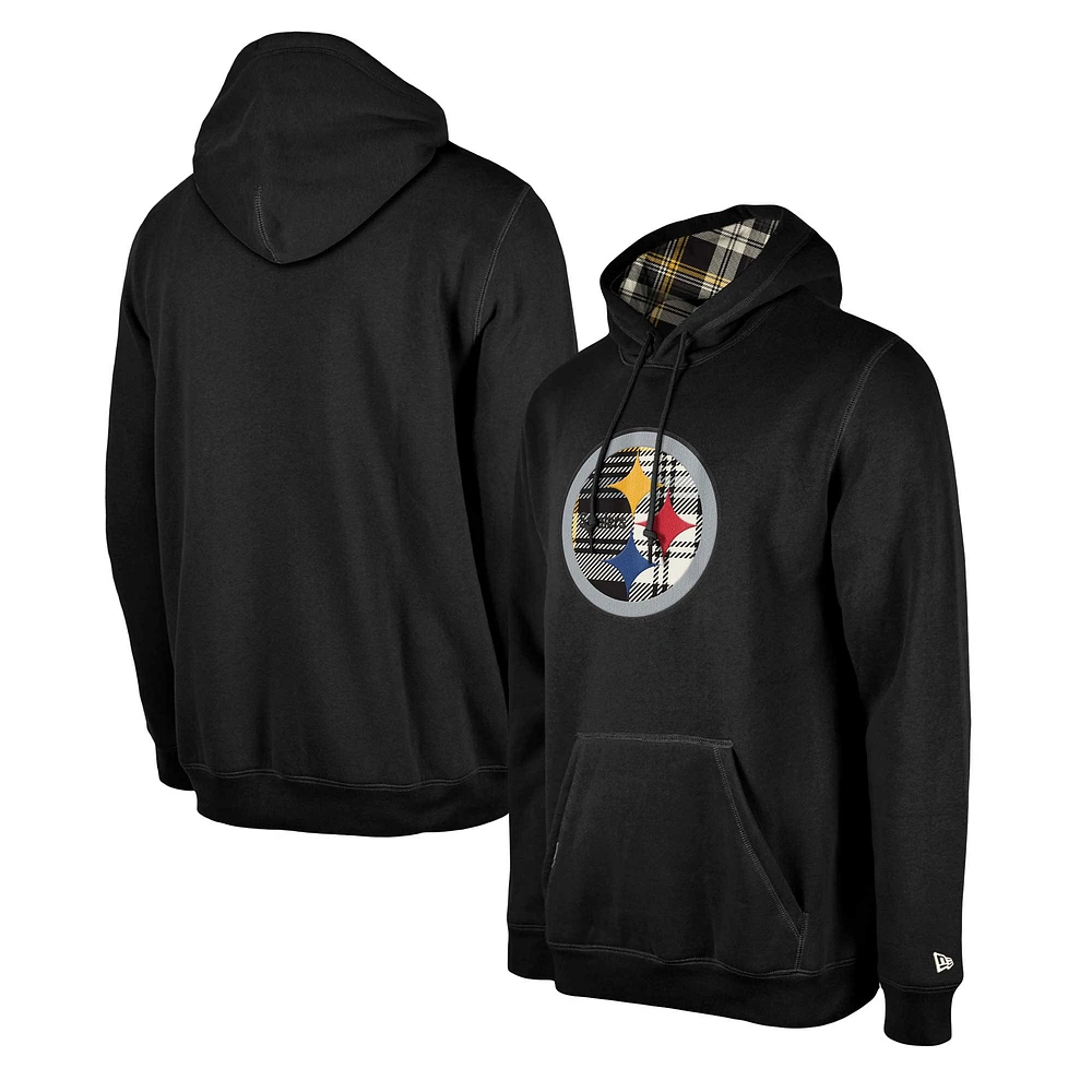 Men's New Era Black Pittsburgh Steelers 3rd Down Plaid Pullover Hoodie