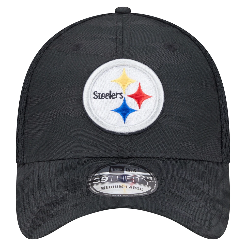 Casquette 39THIRTY Flex noire à motif camouflage actif des Steelers de Pittsburgh New Era pour homme