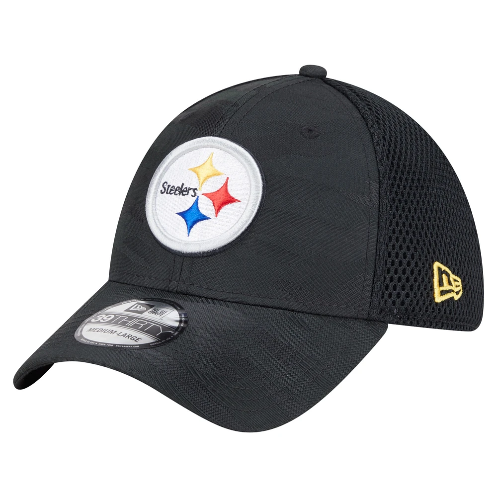 Casquette 39THIRTY Flex noire à motif camouflage actif des Steelers de Pittsburgh New Era pour homme