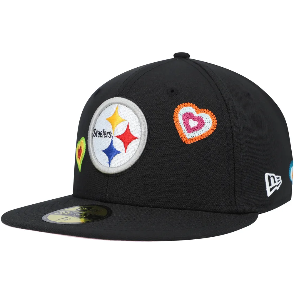 New Era Men's New Era Black Pittsburgh Steelers Chain Stitch Heart 59FIFTY  Fitted Hat