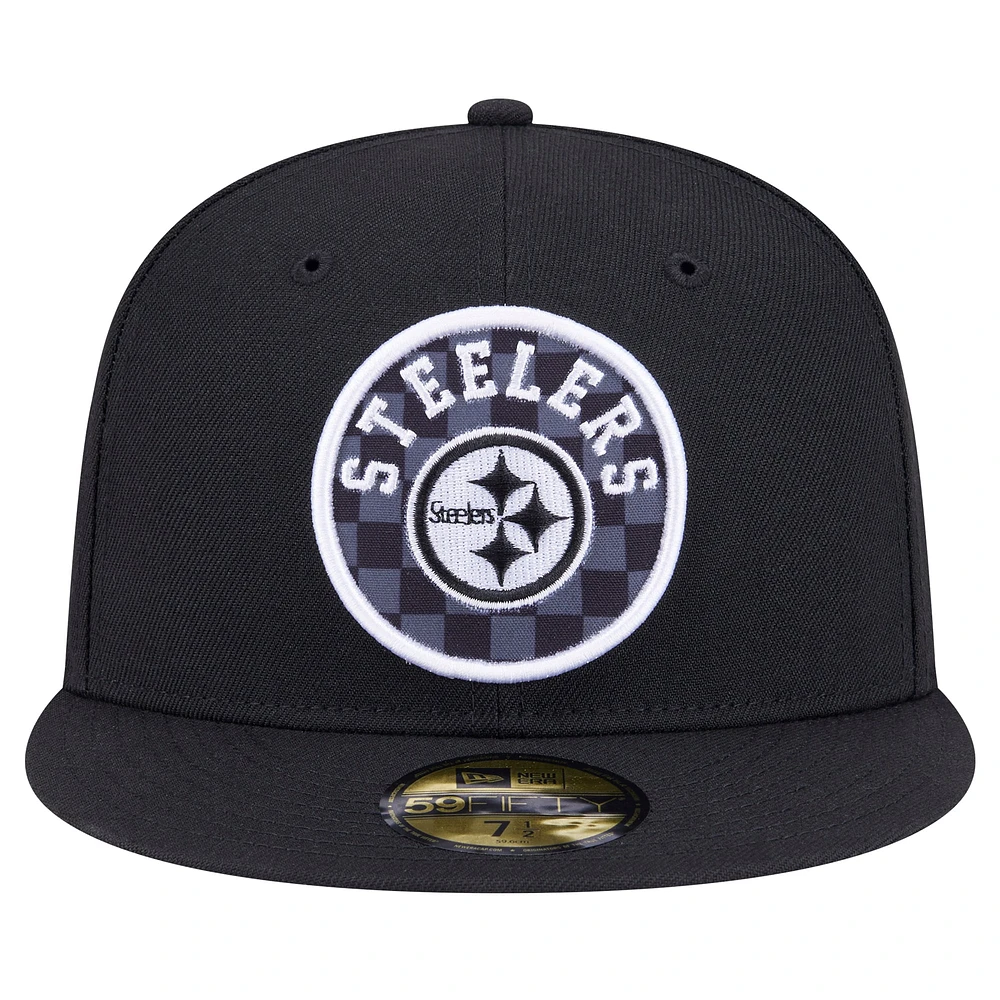 Men's New Era Black Pittsburgh Steelers Checkered 59FIFTY Fitted Hat