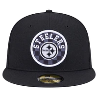 Men's New Era Black Pittsburgh Steelers Checkered 59FIFTY Fitted Hat