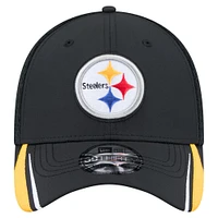 Casquette New Era noire Game Day Linear 39THIRTY Flex des Pittsburgh Steelers pour homme