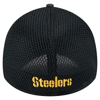 Casquette New Era noire Game Day Linear 39THIRTY Flex des Pittsburgh Steelers pour homme