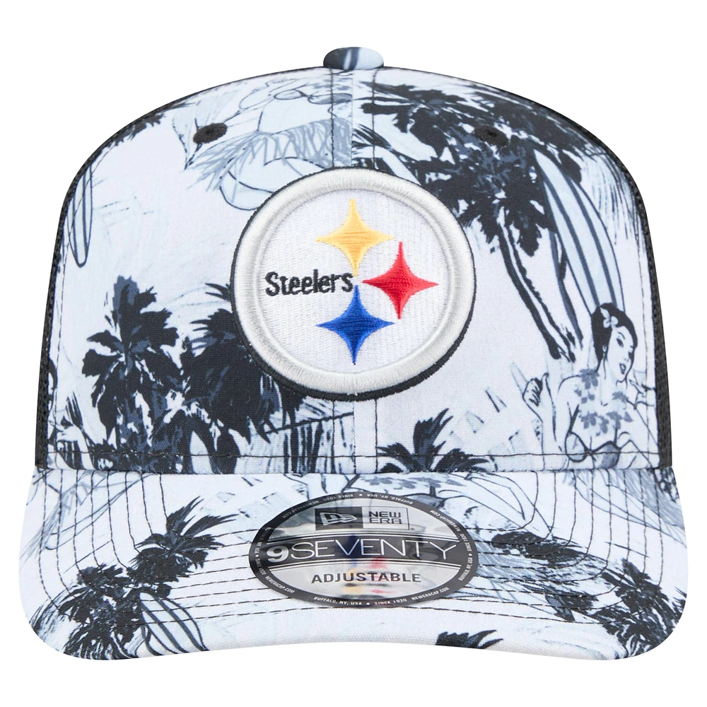 Men's New Era  Black Pittsburgh Steelers Hula Trucker 9SEVENTY Adjustable Hat