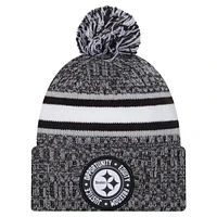 Bonnet en tricot à revers Inspire Change New Era noir des Pittsburgh Steelers pour hommes avec pompon