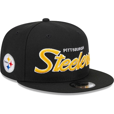 Casquette Snapback 9FIFTY Main Script des Pittsburgh Steelers New Era noire pour hommes