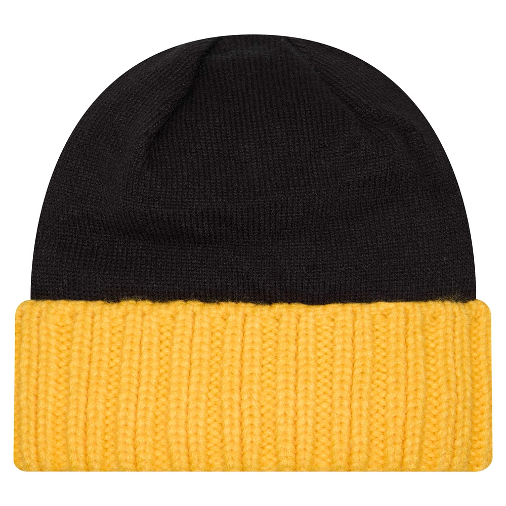 Bonnet en tricot à revers surdimensionné noir Pittsburgh Steelers New Era pour homme