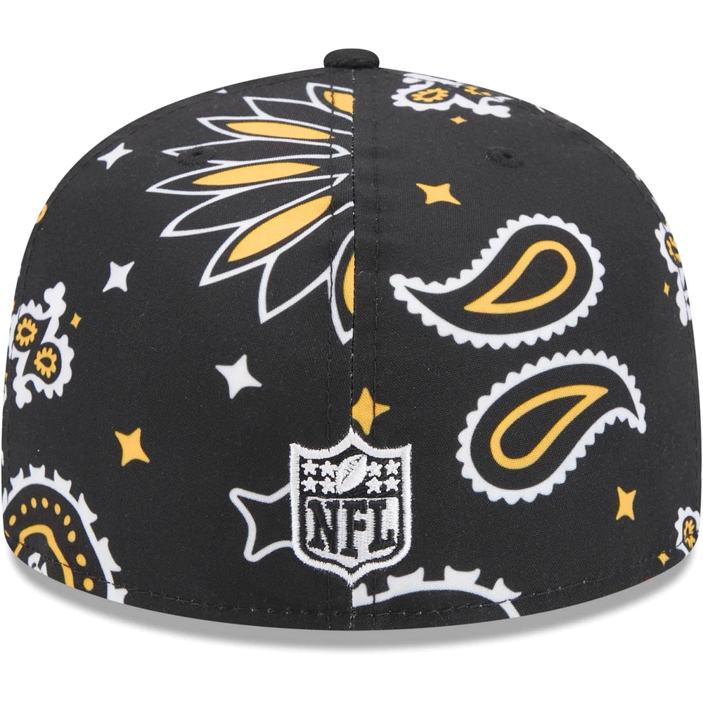 Men's New Era Black Pittsburgh Steelers Paisley 59FIFTY Fitted Hat