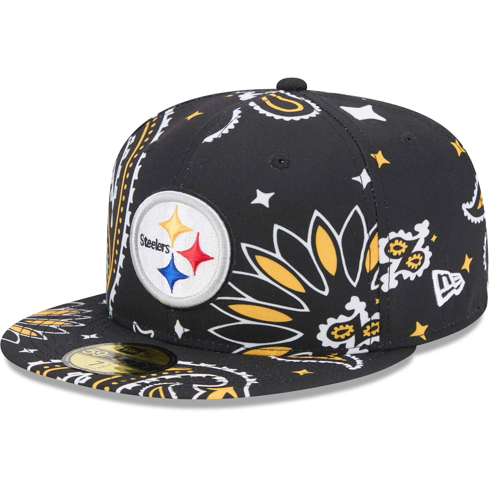 Men's New Era Black Pittsburgh Steelers Paisley 59FIFTY Fitted Hat