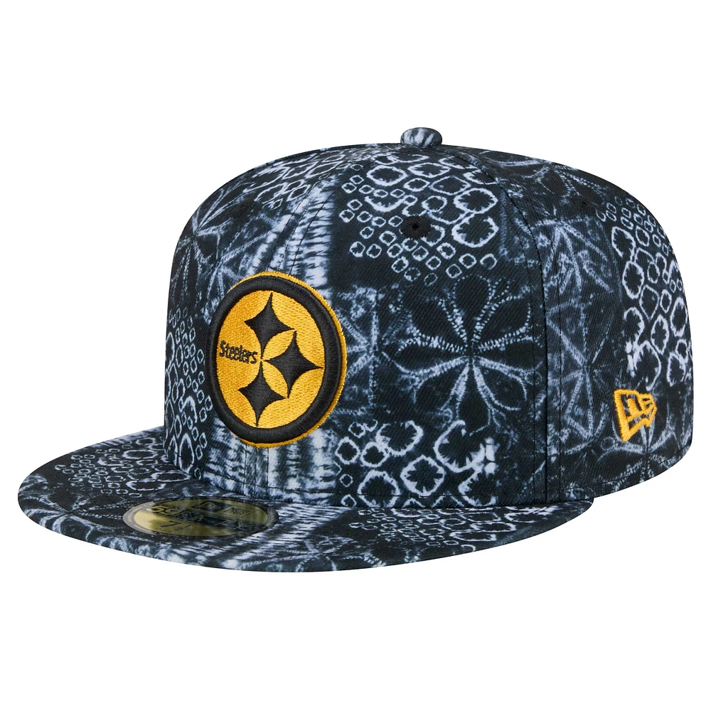 Casquette ajustée Shibori 59FIFTY Pittsburgh Steelers New Era noire pour hommes