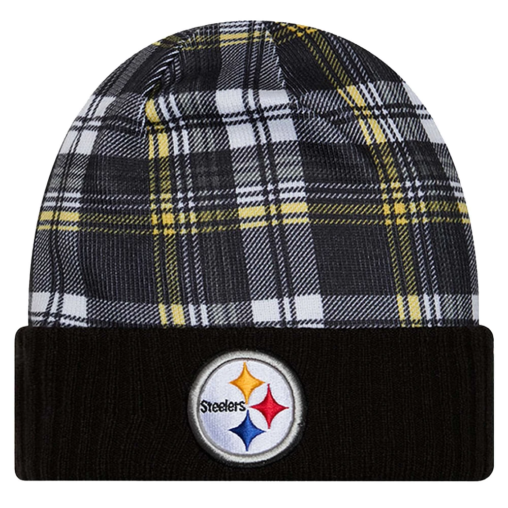 Bonnet en tricot à revers noir Pittsburgh Steelers Sideline Statement pour homme New Era