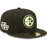 Men's New Era  Black Pittsburgh Steelers Super Bowl XL Summer Pop 59FIFTY Fitted Hat