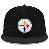 Men's New Era Black Pittsburgh Steelers Throwback Corduroy 59FIFTY Fitted Hat