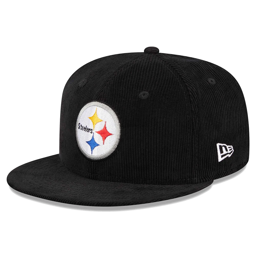 Men's New Era Black Pittsburgh Steelers Throwback Corduroy 59FIFTY Fitted Hat