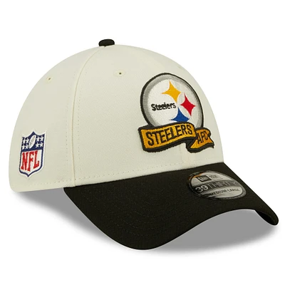 Men's New Era Cream/Black Pittsburgh Steelers 2022 Sideline - 39THIRTY 2-Tone Flex Hat