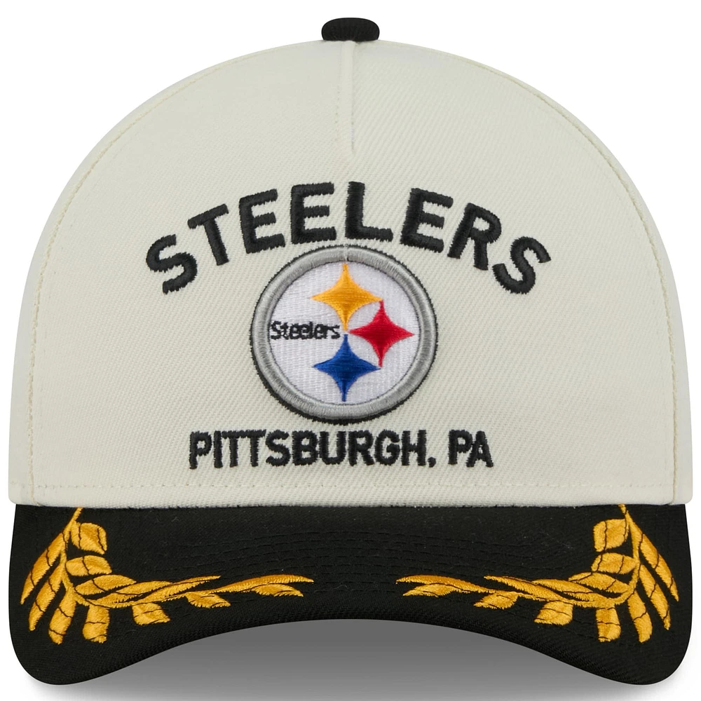 Men's New Era Cream/Black Pittsburgh Steelers 2025 NFL Draft 9FORTY A-Frame M-Crown Adjustable Hat