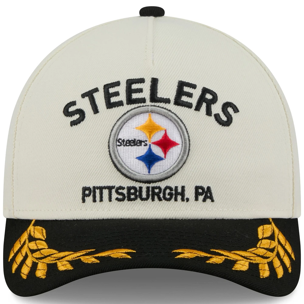 Casquette ajustable New Era 9FORTY M-Crown A-Frame pour homme, couleur crème/noir, des Pittsburgh Steelers, draft NFL 2025