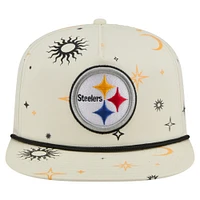 Casquette ajustable New Era pour homme, couleur crème, motif céleste des Pittsburgh Steelers