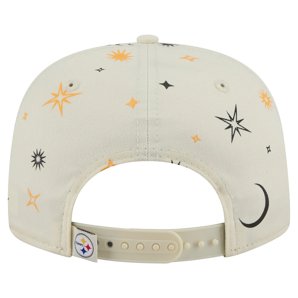 Casquette ajustable New Era pour homme, couleur crème, motif céleste des Pittsburgh Steelers