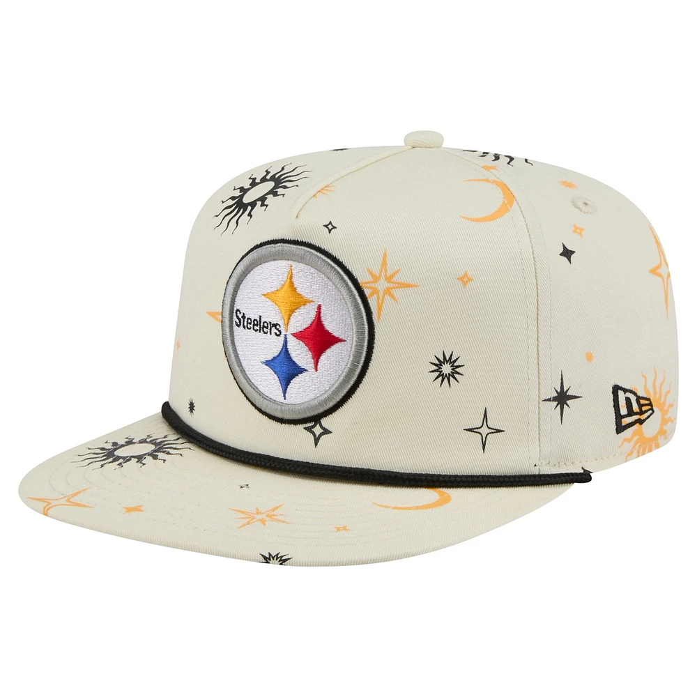 Casquette ajustable New Era pour homme, couleur crème, motif céleste des Pittsburgh Steelers