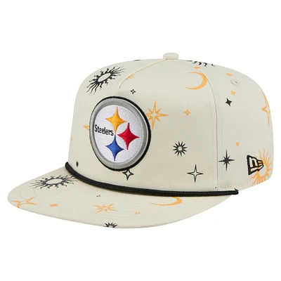Casquette ajustable New Era pour homme, couleur crème, motif céleste des Pittsburgh Steelers