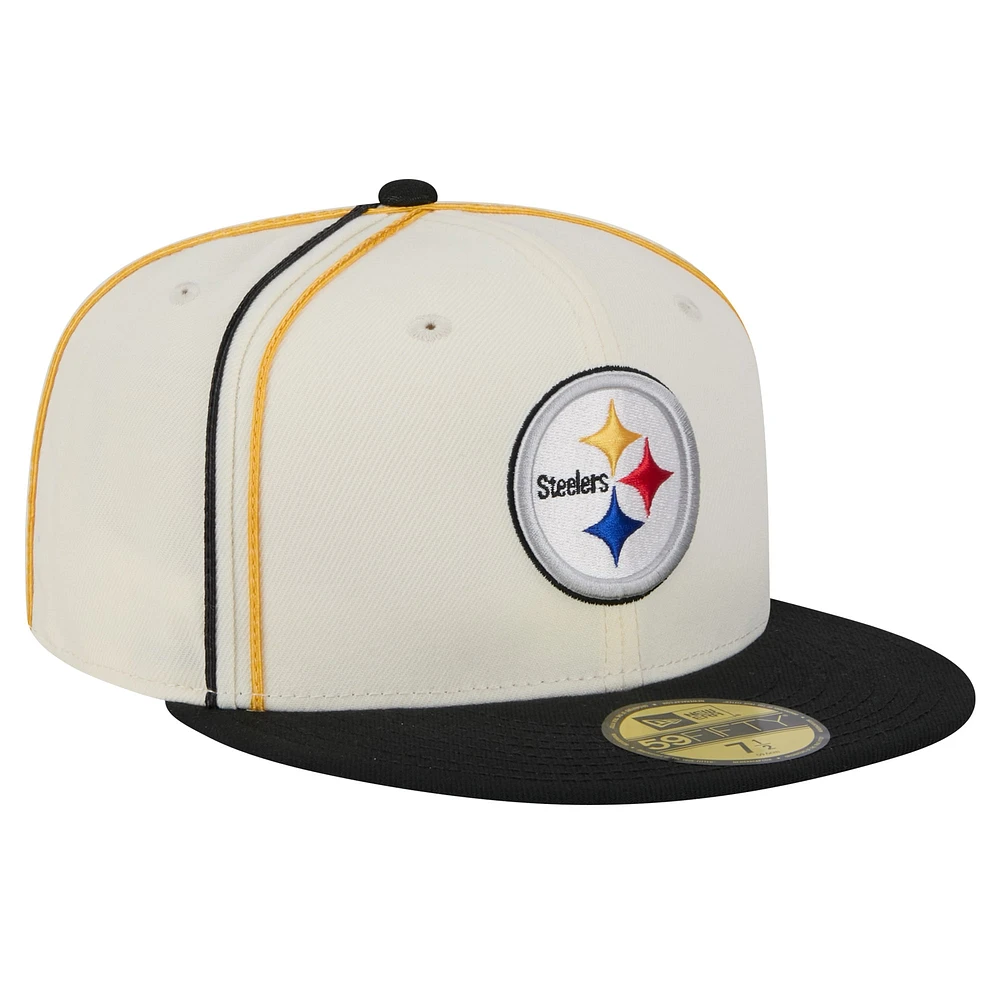 Men's New Era Cream Pittsburgh Steelers Soutache 59FIFTY Fitted Hat