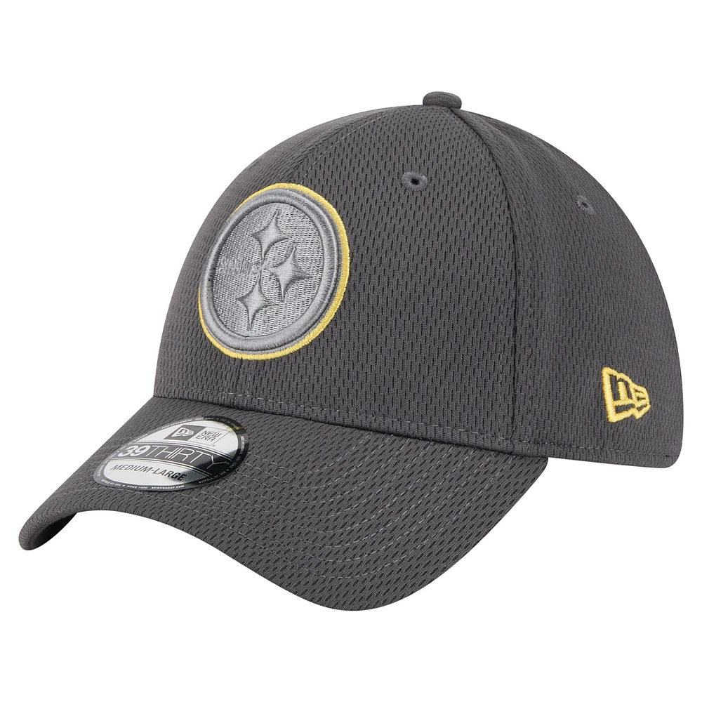 Casquette New Era Graphite Pittsburgh Steelers Main 39THIRTY Flex pour homme