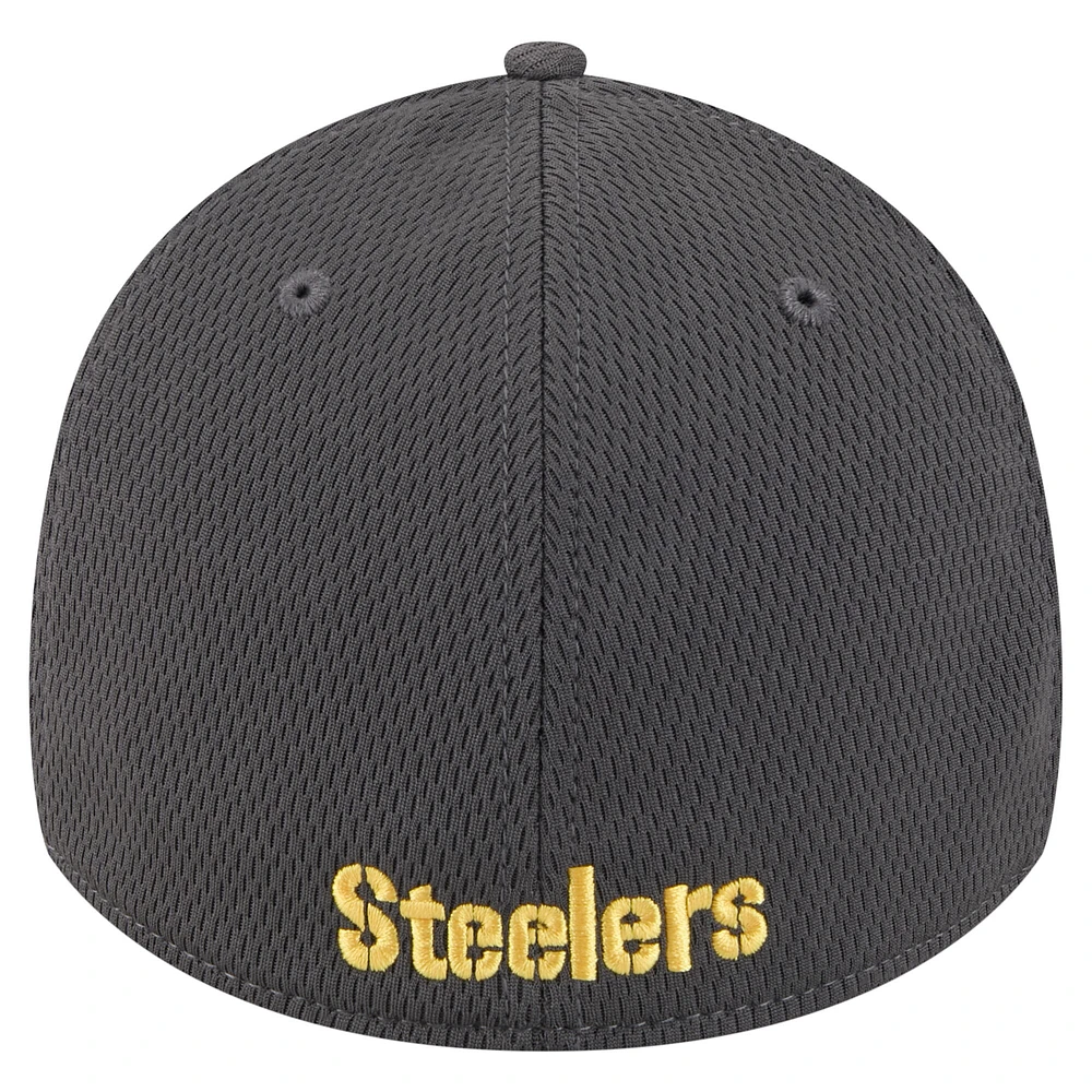 Casquette New Era Graphite Pittsburgh Steelers Main 39THIRTY Flex pour homme