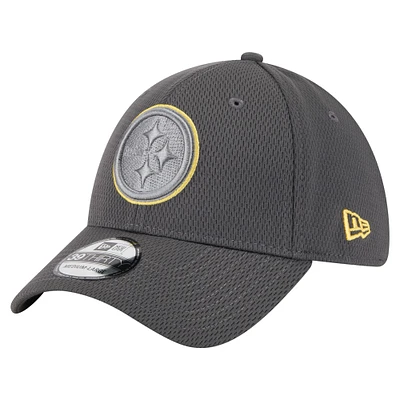 Casquette New Era Graphite Pittsburgh Steelers Main 39THIRTY Flex pour homme